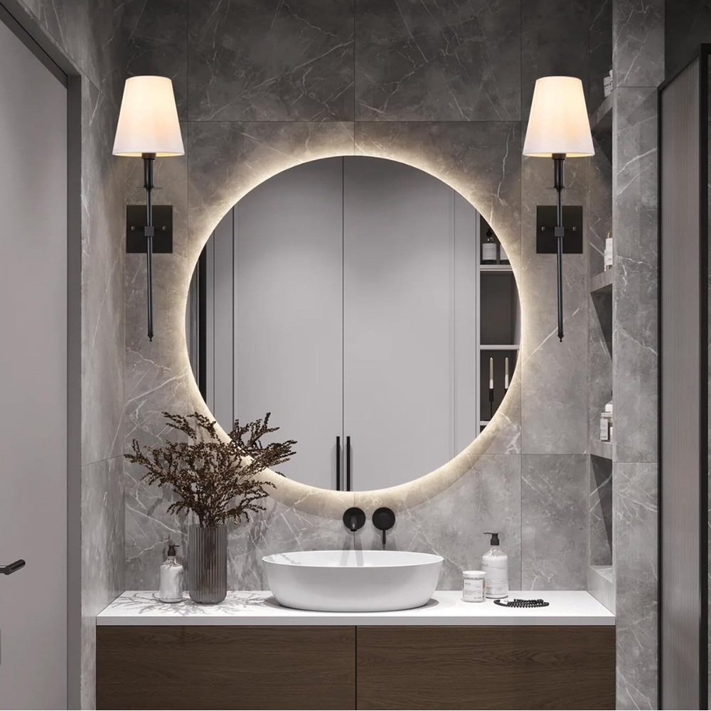 New Wall Sconces Set of Two with White Fabric Shades